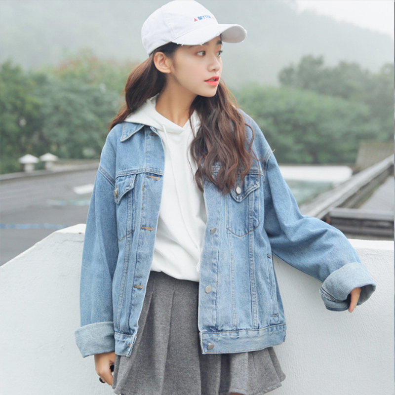 2019 spring fashion new Korean version loose retro BF style jeans long sleeve jacket versatile jacket girl student trend