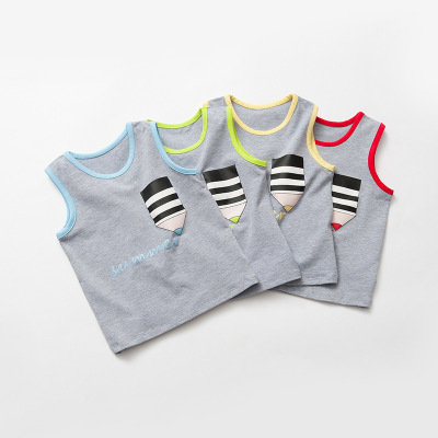 Boy's tank top with pencil print and mitscha i-shape sleeveless T-shirt
