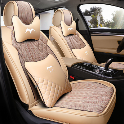 New all-inclusive 5d leather seat cover sandwich four seasons car cushion able ice silk car seat cool seat cover