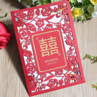 Chinese red wedding invitation Chinese hollow wedding invitation red card creative invitation wholesale