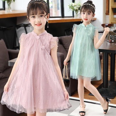 Chinese style princess lace dresses for young girls