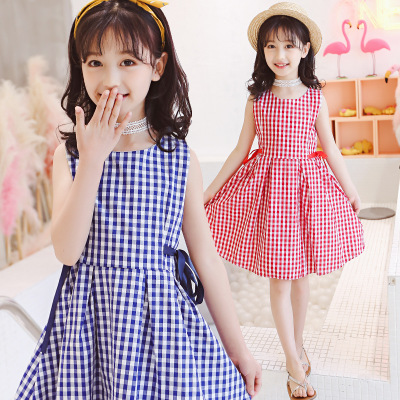 The new Korean version of girl's dress 2019 summer is The midget sleeveless gingham princess dress summer