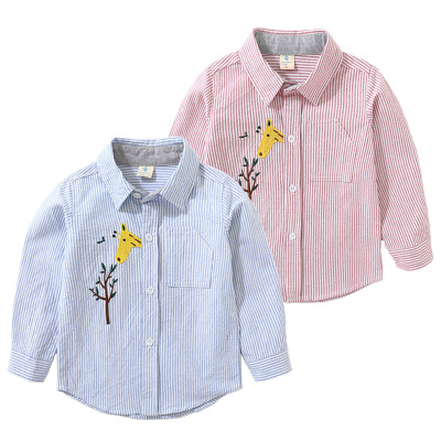 Autumn 2019 Korean boutique children 's wear boy' s embroidered cartoon fawn cotton long sleeve shirt boy 's tshirt