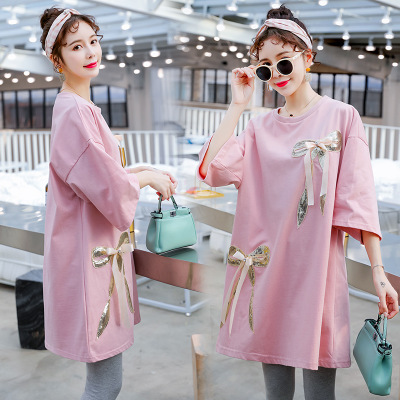 Loose personality bow-tie stackhoodie Korean version of stackwear long top large size stylish y-1901