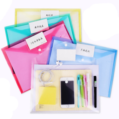 Easy to create press button file bag plastic A4 paper storage folder pp transparent file bag policy document bag 10 pack report