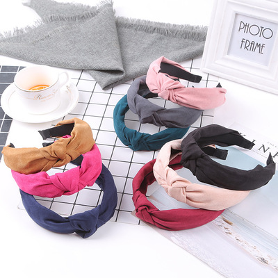 Korea new style hair act the role of pure color sen female department knot in the middle hair band suede flannelette art wide edge headband across mirror hair clip