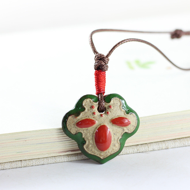 Popular vintage wind necklaces hand-painted ceramic clay necklaces jingdezhen ceramic necklaces wholesale