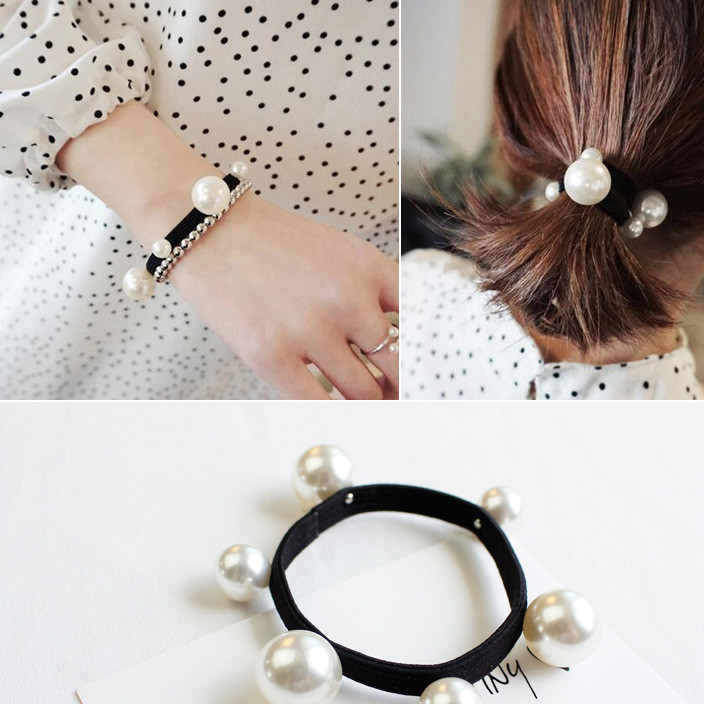 Korean fair lady knot pearl string pearls flat hair with towel hair circle tied hair pearl bow hair circle