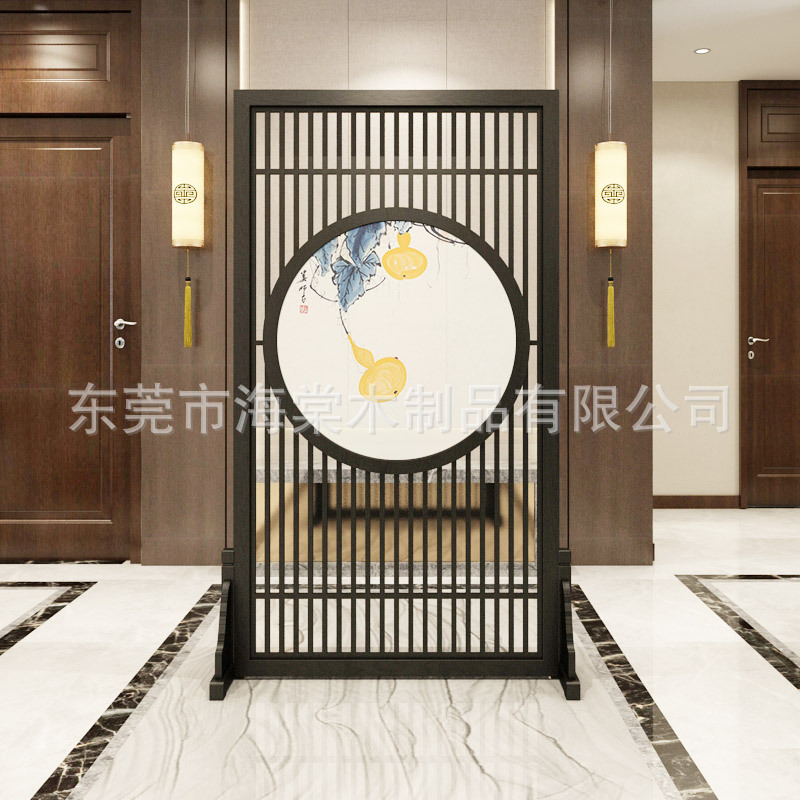 New Chinese style solid wood screen partition living room modern landscape painting fence hollow-out movable cloth art screen