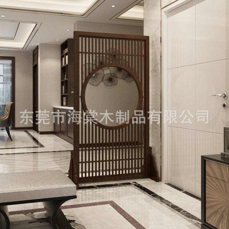 New Chinese style solid wood screen partition living room modern landscape painting fence hollow-out movable cloth art screen