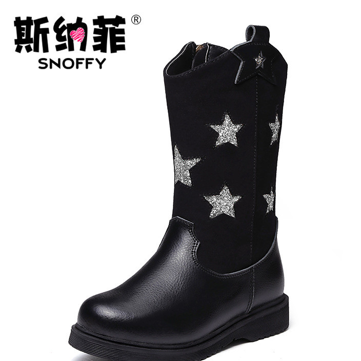 Snafee children's shoes girl boots leather princess high boots 2016 winter new add velvet big children's cotton boots