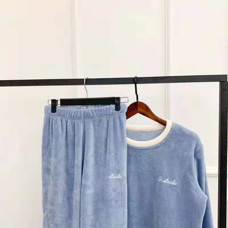 Fairy warm pants set two loose jogger home qiu dong add velvet warm pyjamas manufacturers wholesale