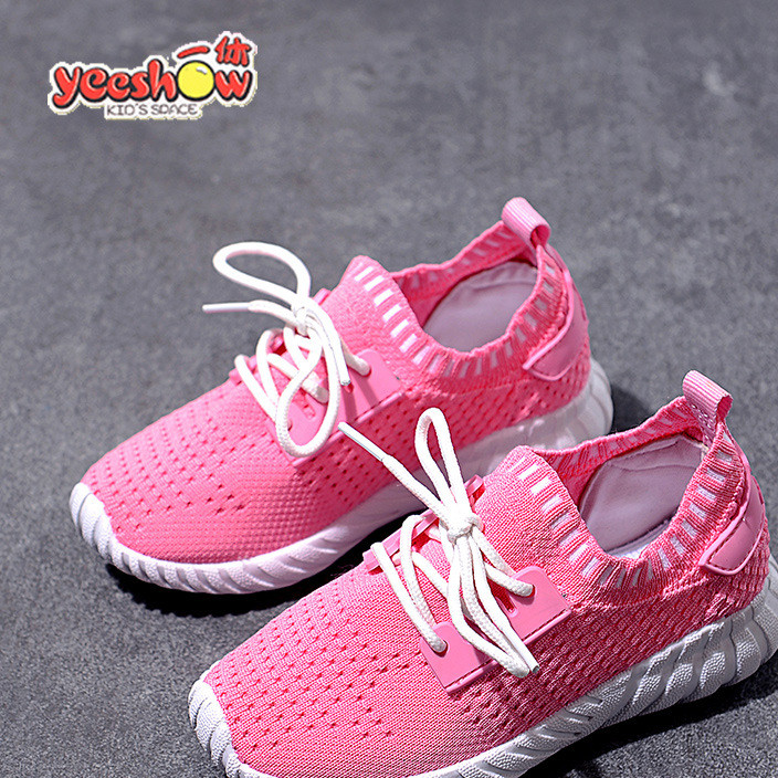 Spring 2017, children's leisure sports shoes, boys' flying woven running shoes, girls' breathable mesh shoes, a replacement