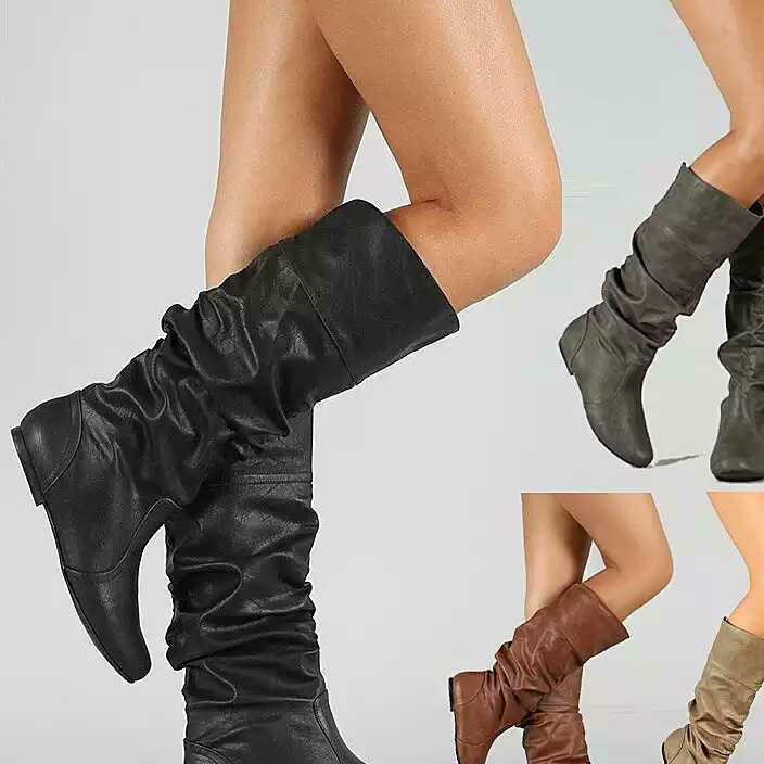 2019wish hot style ladies' boots European station pure color pleated high leather boots