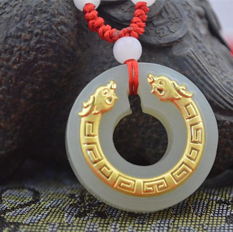 The gold strengthened edition hetian jade gold inset jade PI xiu pendant gold necklace factory direct