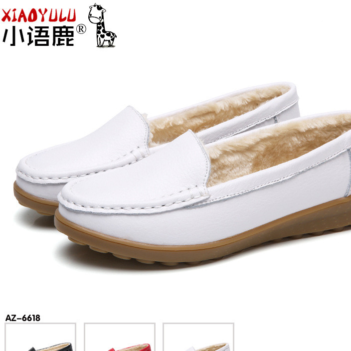 Small language deer AZ-6618 winter women's shoes flat with velvet nurse work small white shoes soft sole non-slip warm boots for women