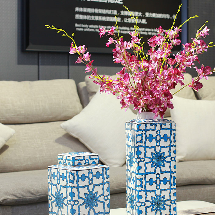 New Chinese porcelain vase imitation flower art home furnishing creative TV cabinet flower arrangement blue and white porcelain vase