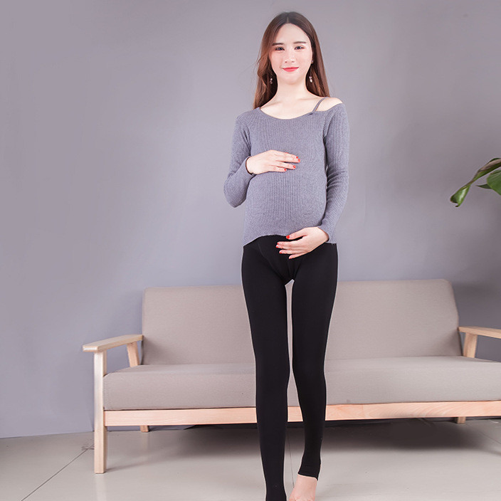 Autumn and winter high-waisted leggings for pregnant women add weight increase support belly pants with velvet thickened thermal pants for pregnant women