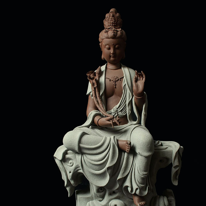 Rough pottery Buddha sitting lotus rock guanyin Buddha ceramic furnishing living room office handicrafts