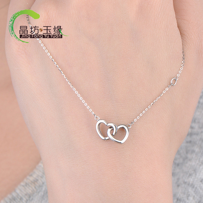 Gold necklace simple 18k white gold double heart-shaped women's clavicle chain gold necklace proposal confession jewelry wholesale