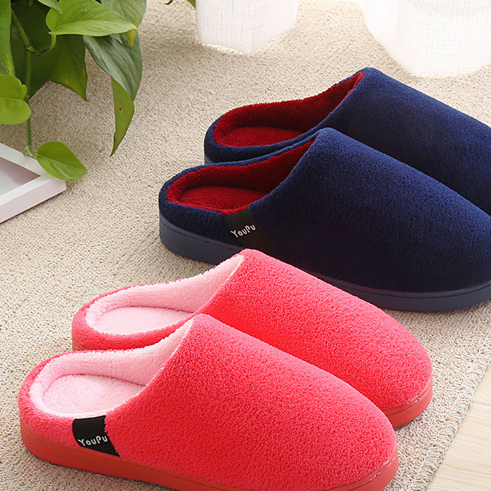 Hot style winter couple cotton slippers men and women home indoor thermal insulation thick bottom non-slip pure color MAO MAO slippers wholesale