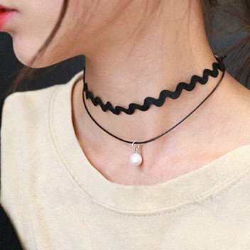 Korean lace pearl double decorative necklace women's collarbone chain Korean and Korean version neck chain neck collar collar collar accessories