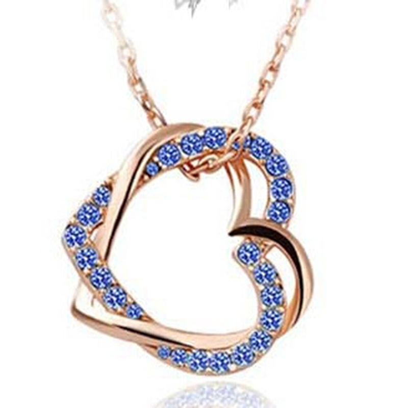 Fashion love clavicle chain full diamond twining double heart necklace tied your heart simple fashion with accessories