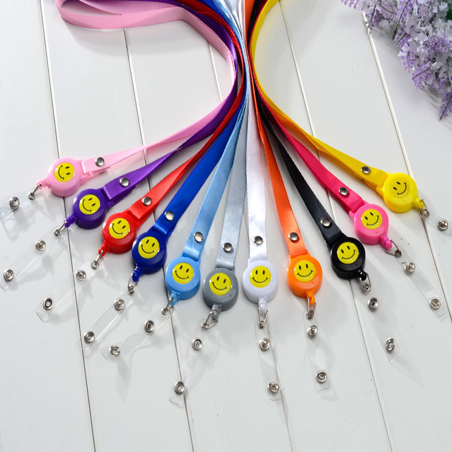 Wholesale 15mm smiling face easy to pull telescopic buckle rope card card work card work card brand logo custom printing