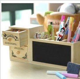Lovely wooden drawer pen holder small blackboard export Korea multi-functional learning stationery
