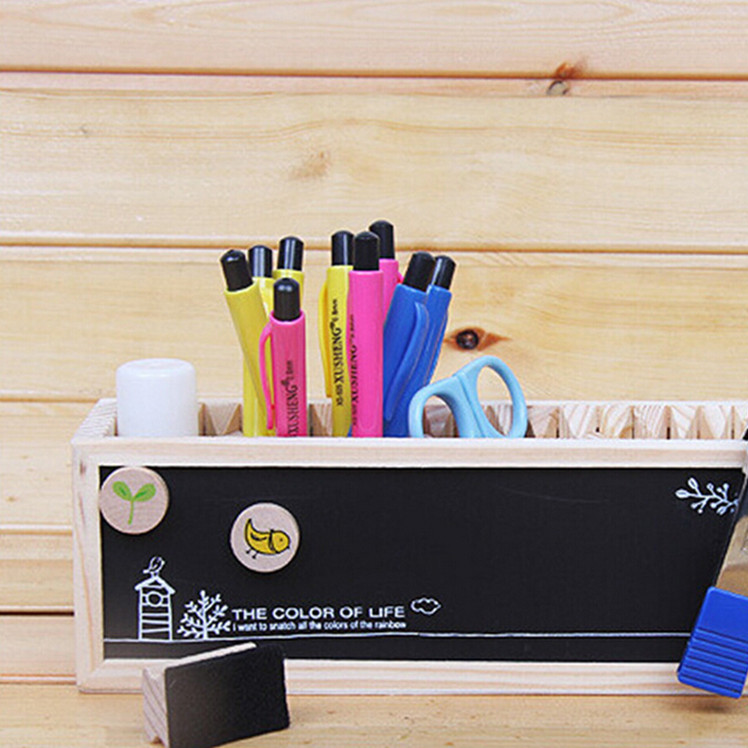 Ky-19 creative double-sided wooden pen holder with blackboard and white board double-sided magnetic wooden pen holder
